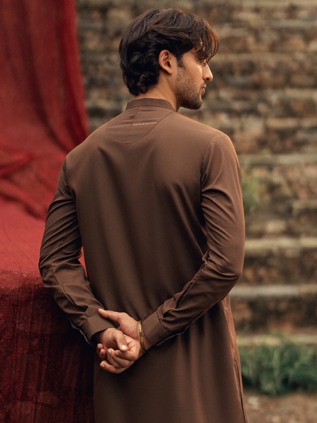 Brown Semi-Formal Kameez Shalwar - AL-KS-3253 - Image 4