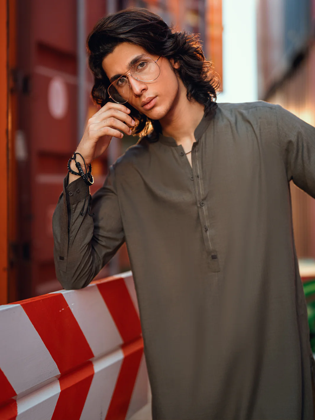 Olive Green Cut & Sew Kameez Shalwar - AL-KS-3265 - Image 2