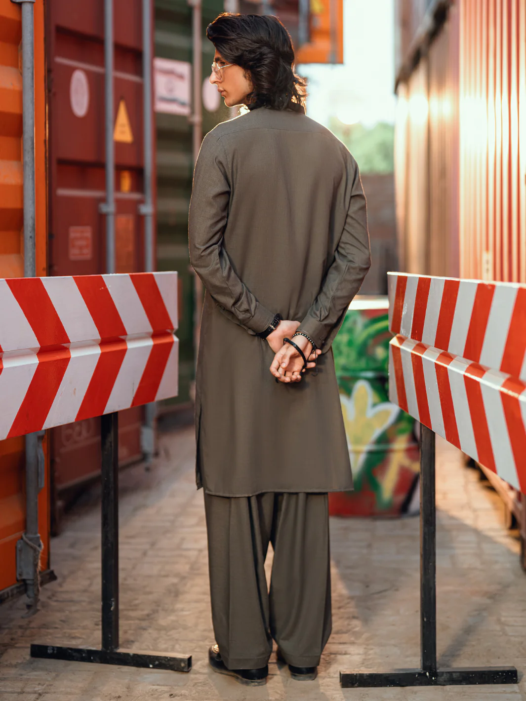 Olive Green Cut & Sew Kameez Shalwar - AL-KS-3265 - Image 3