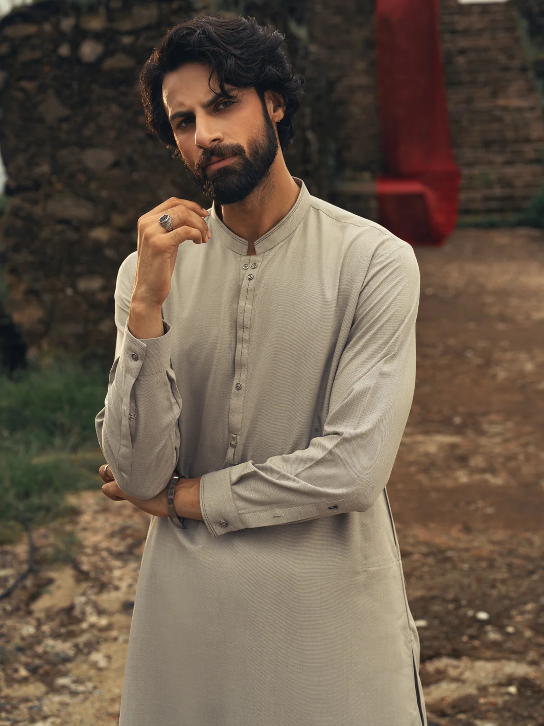 Ash Grey Cut & Sew Kameez Shalwar - AL-KS-3266 - Image 2