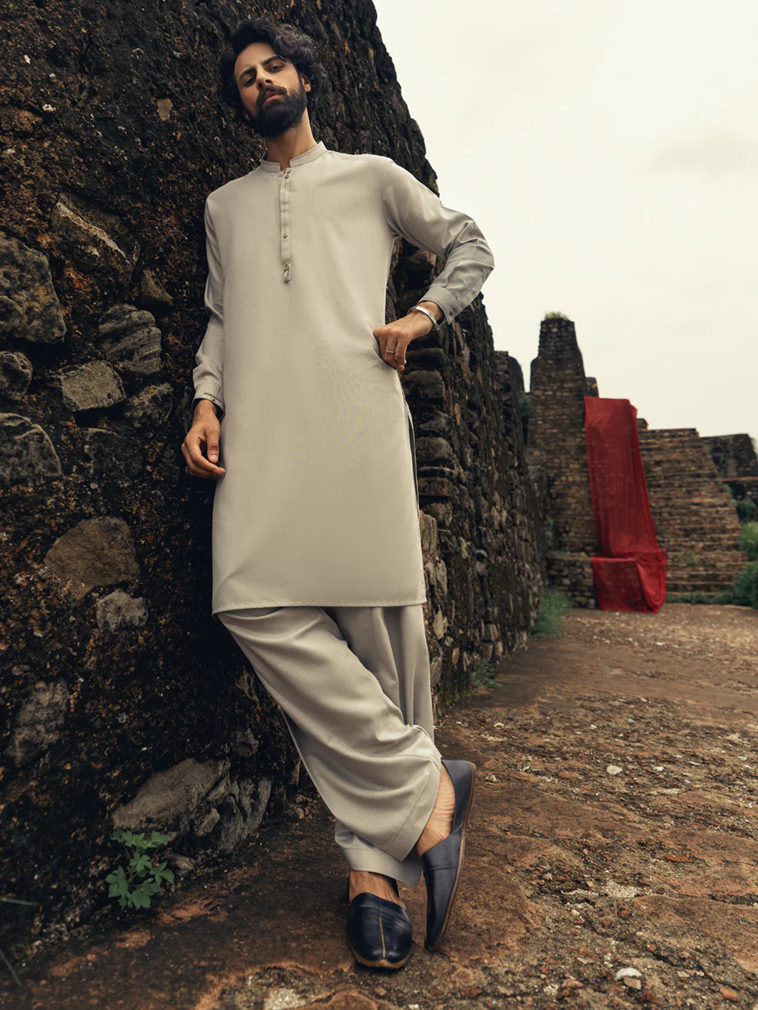 Ash Grey Cut & Sew Kameez Shalwar - AL-KS-3266 - Image 5