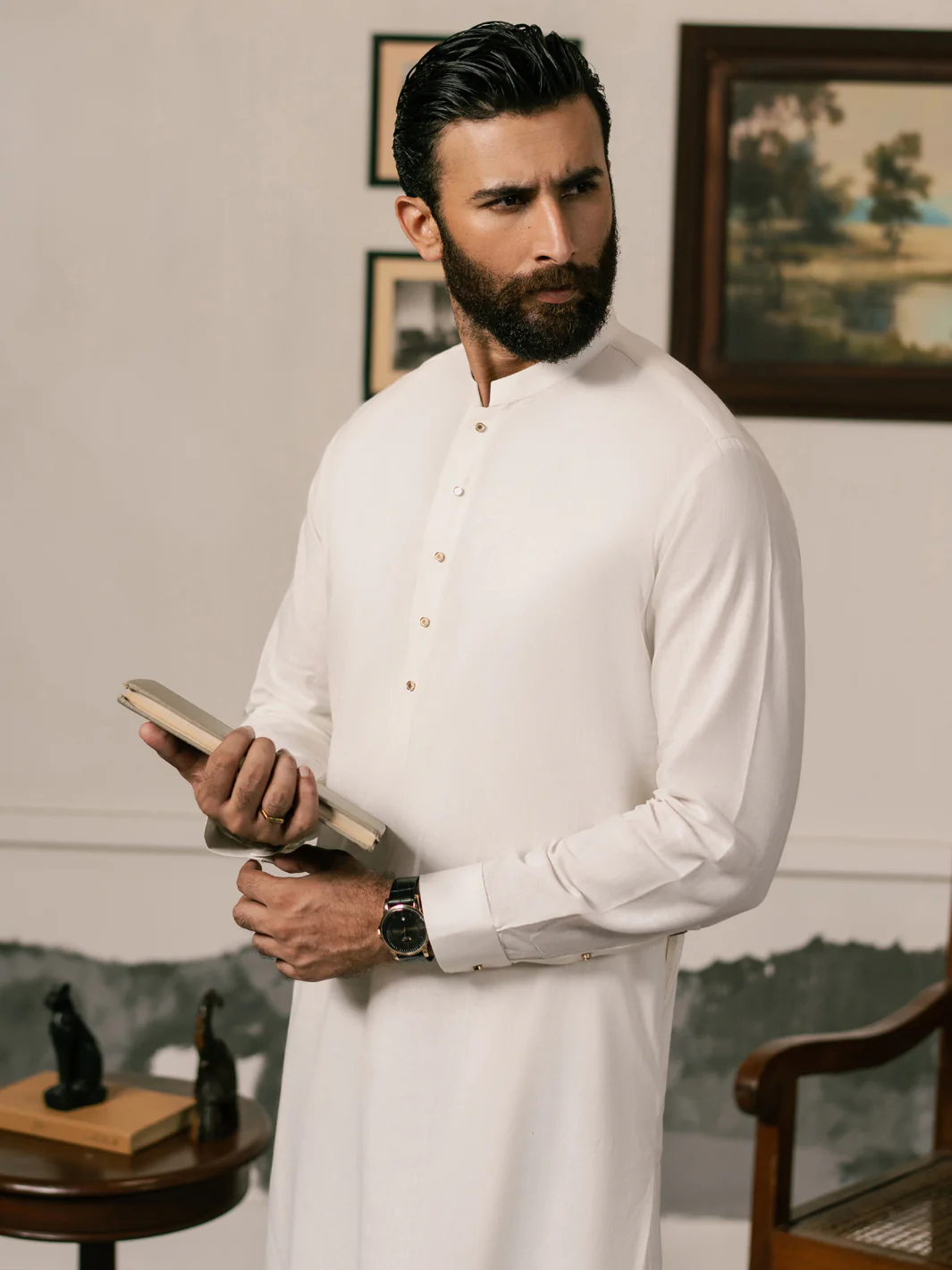 White Blended Kameez Shalwar - AL-KS-3269 - Image 2