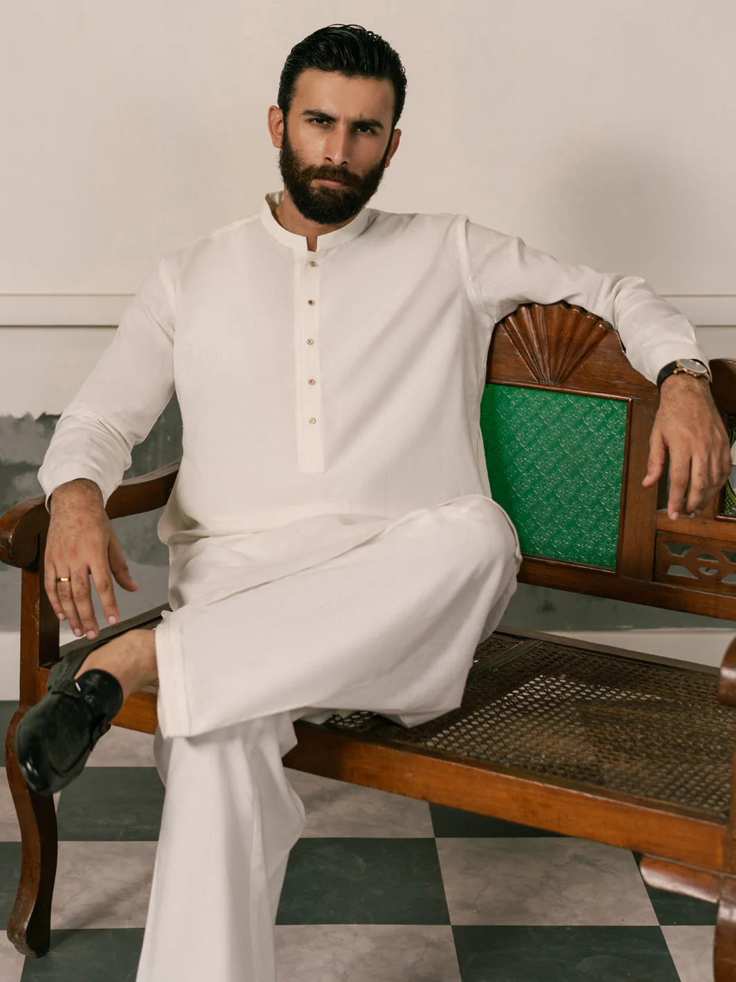 White Blended Kameez Shalwar - AL-KS-3269 - Image 5