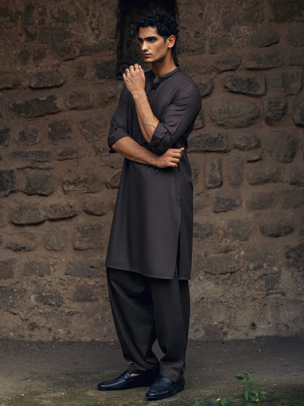 Dark Brown Kameez Shalwar - AL-KS-3275 - Image 5