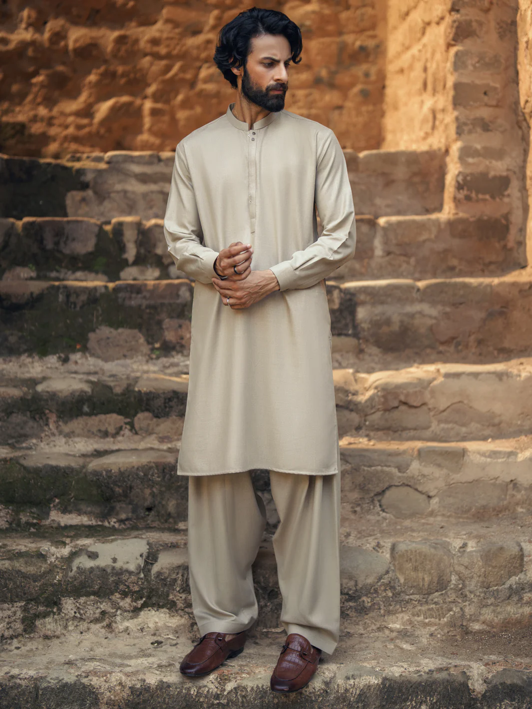 Beige Kameez Shalwar - AL-KS-3284 - Image 3