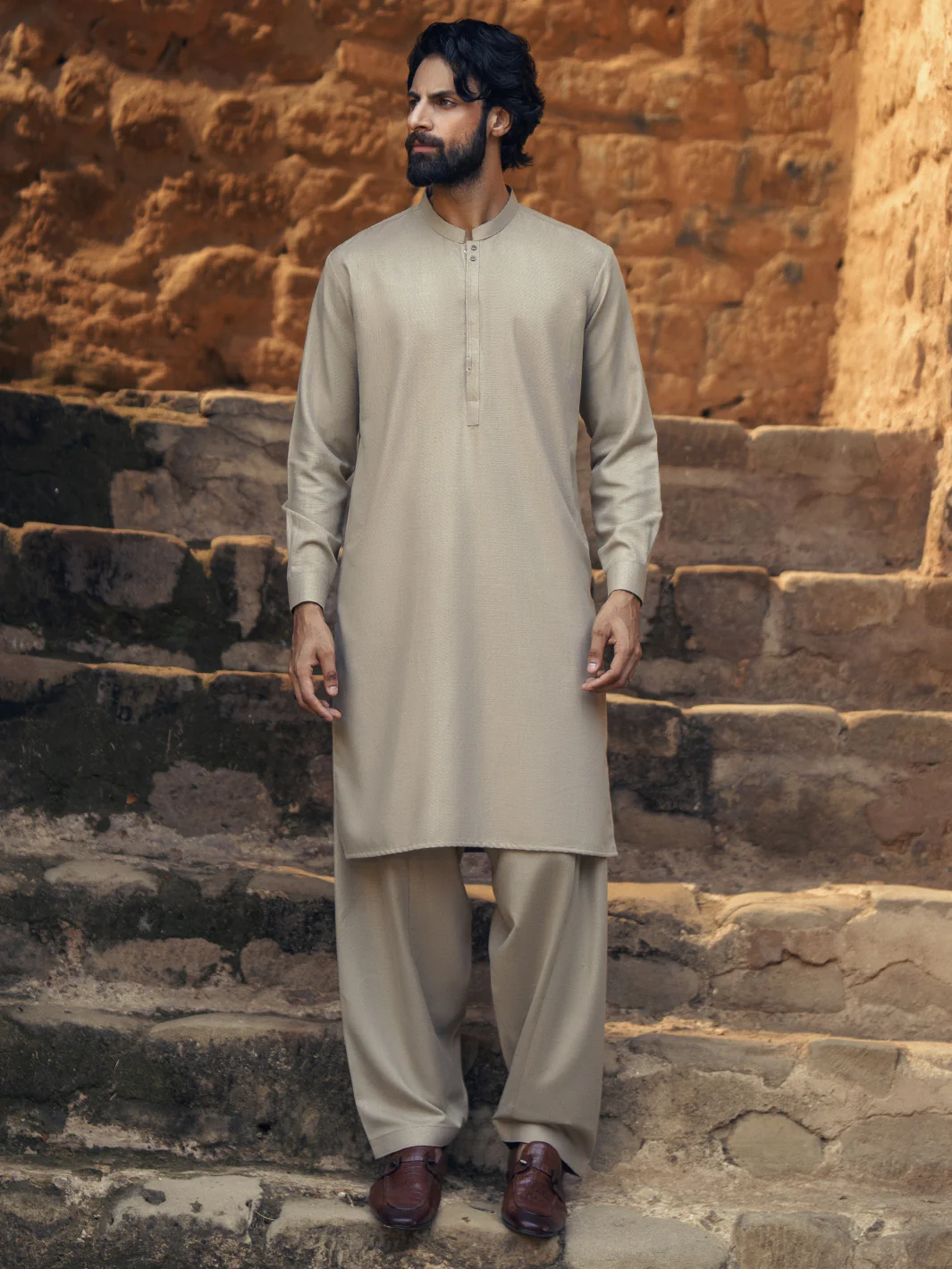 Beige Kameez Shalwar - AL-KS-3284 - Image 5