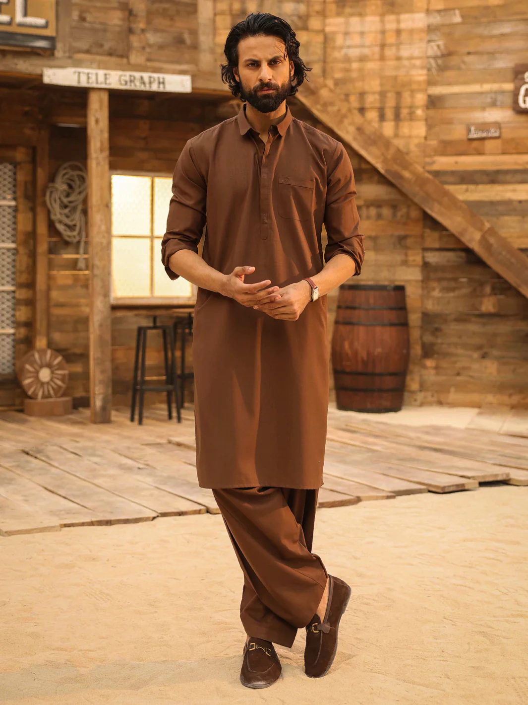 Brown Cut & Sew Kameez Shalwar - AL-KS-3310 - Image 4