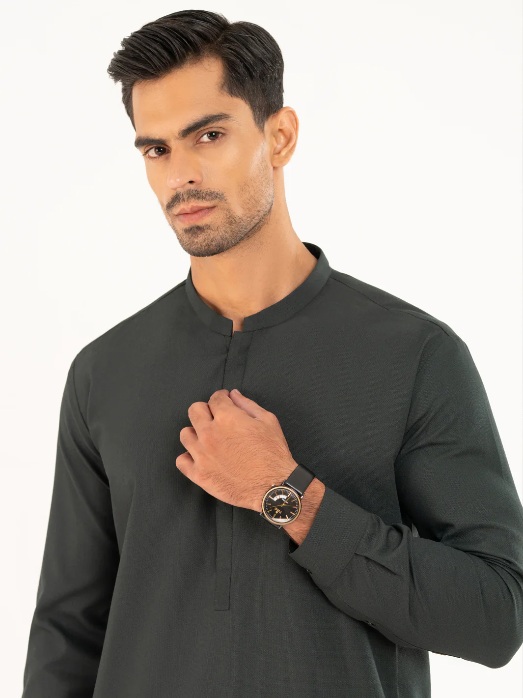 Dark Green Plain Kameez Shalwar - AL-KS-3315 - Image 3