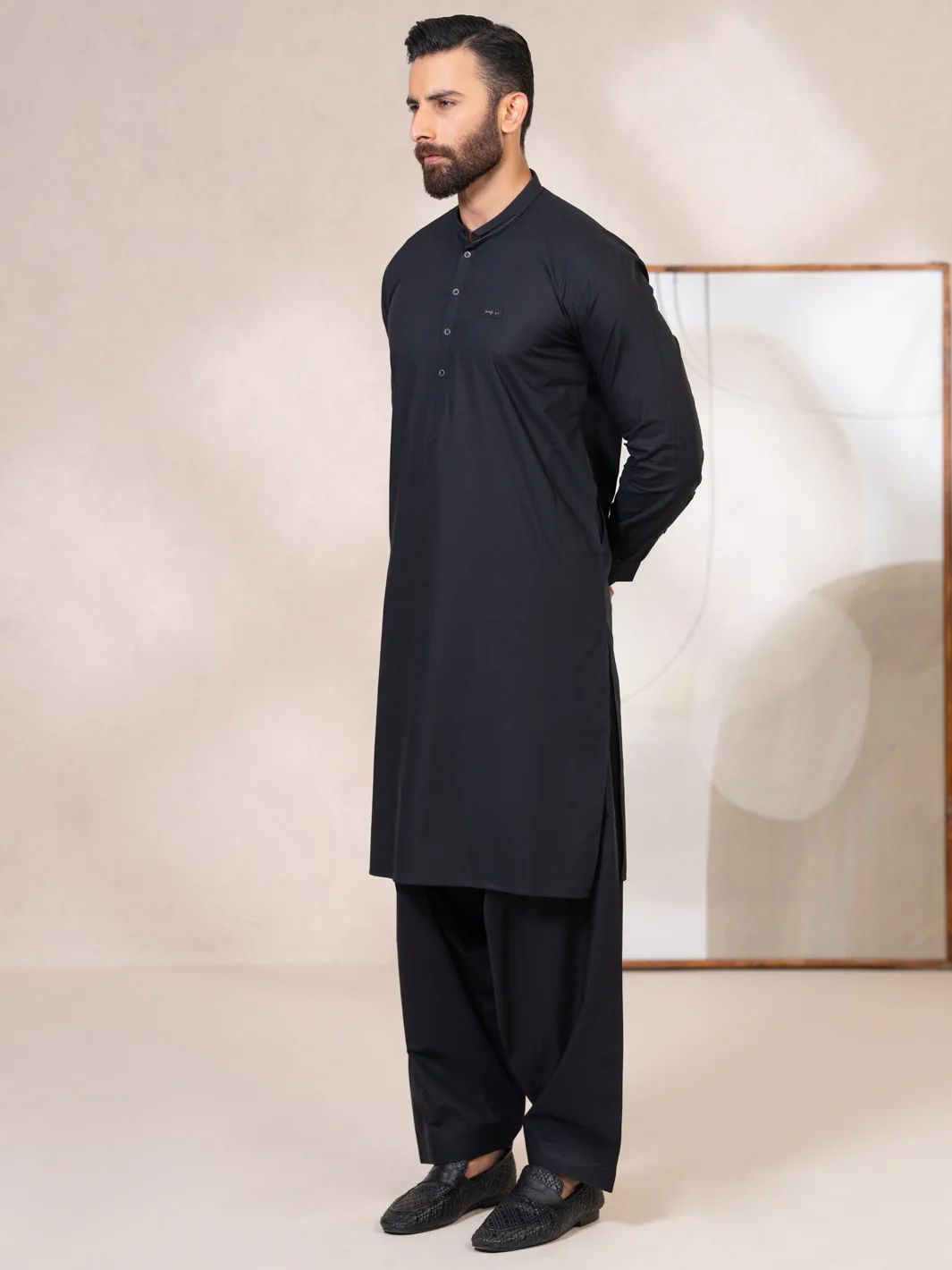 Black Cotton Cut & Sew Kameez Shalwar - AL-KS-3339 - Image 4