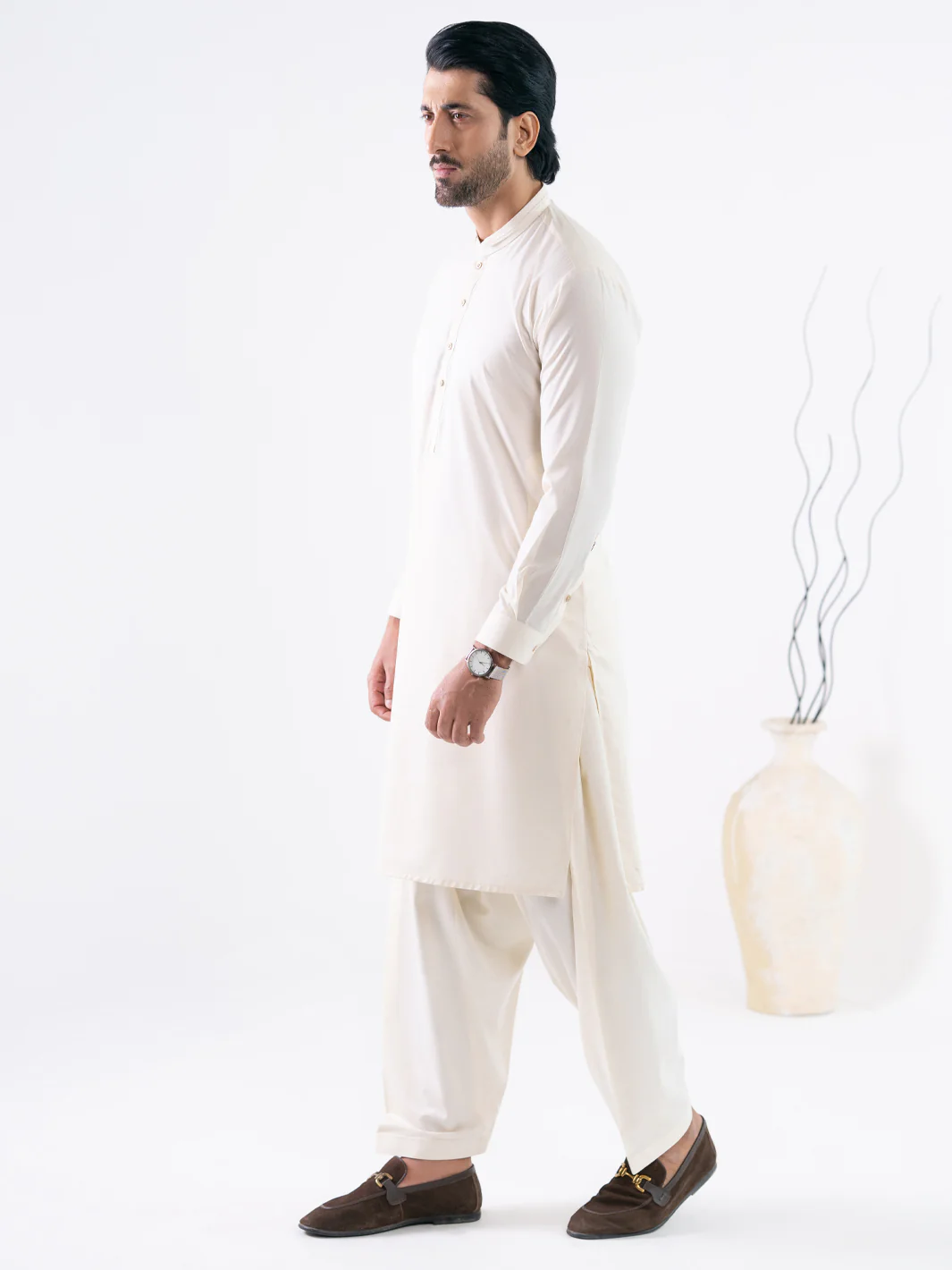 Cream Cut & Sew Kameez Shalwar - AL-KS-3340 - Image 5