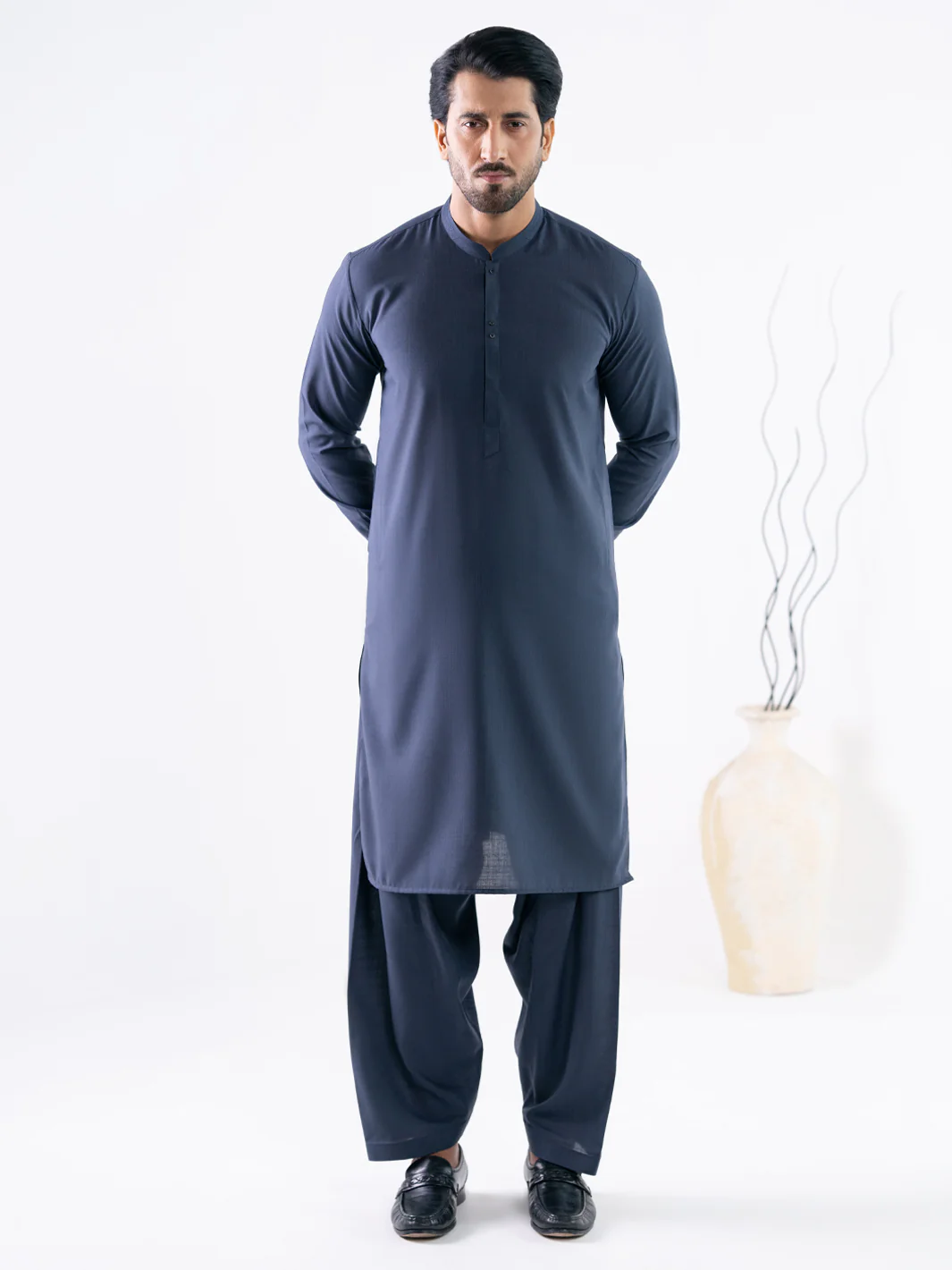 Bluish Grey Cut & Sew Kameez Shalwar - AL-KS-3342