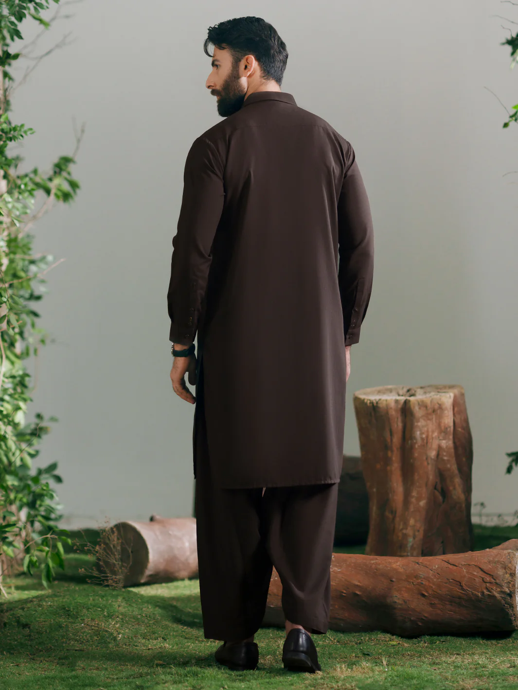 Brown Semi-Formal Kameez Shalwar - AL-KS-3343A - Image 3