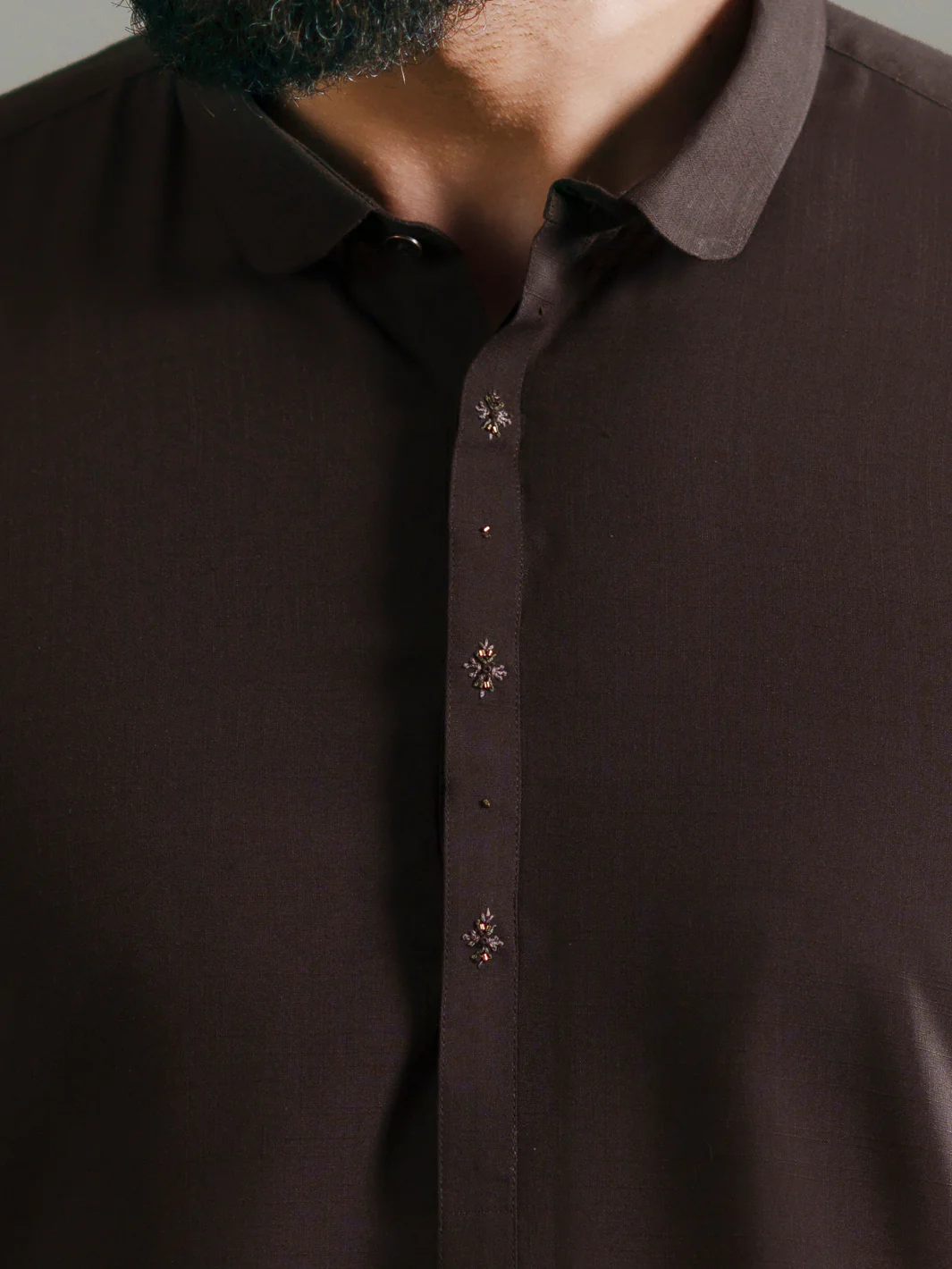 Brown Semi-Formal Kameez Shalwar - AL-KS-3343A - Image 4