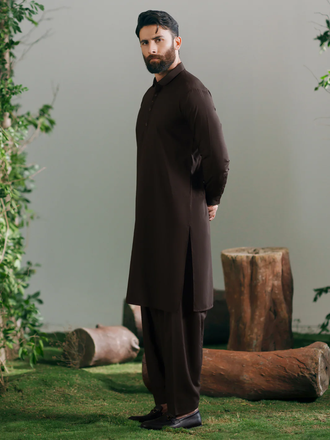 Brown Semi-Formal Kameez Shalwar - AL-KS-3343A - Image 7