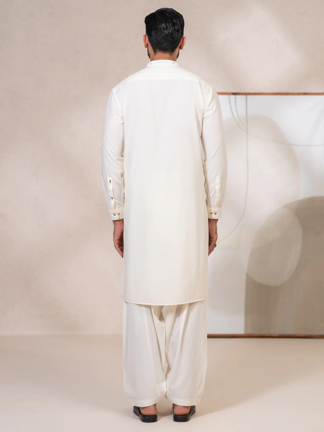 Cream Cut & Sew Kameez Shalwar - AL-KS-3361 - Image 3