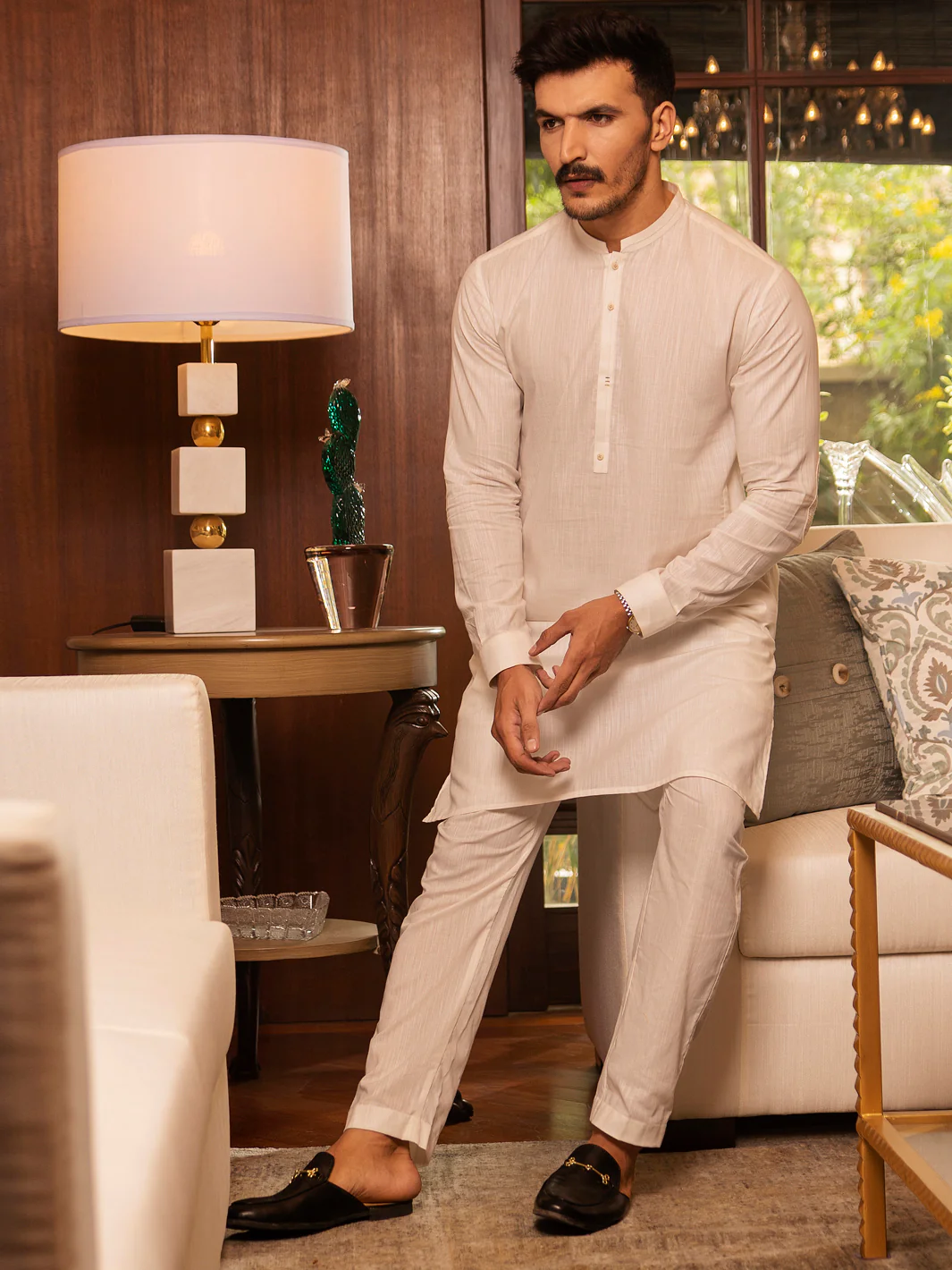 Off White Blended Kurta Trouser - AL-KT-2654 - Image 6