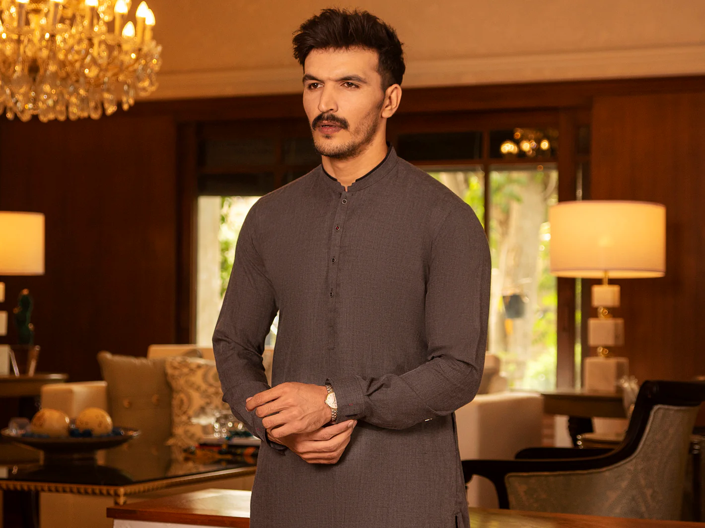 Grey Blended Kurta Trouser - AL-KT-2686 - Image 3