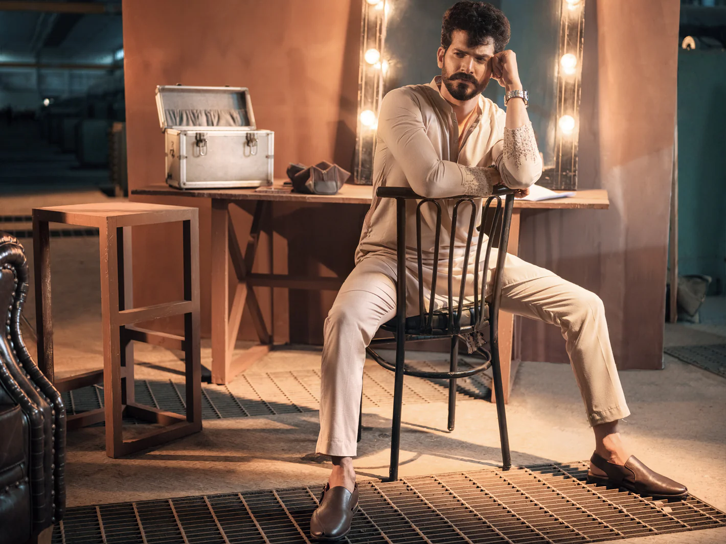 Beige Blended Kurta Trouser - AL-KT-2692 - Image 4