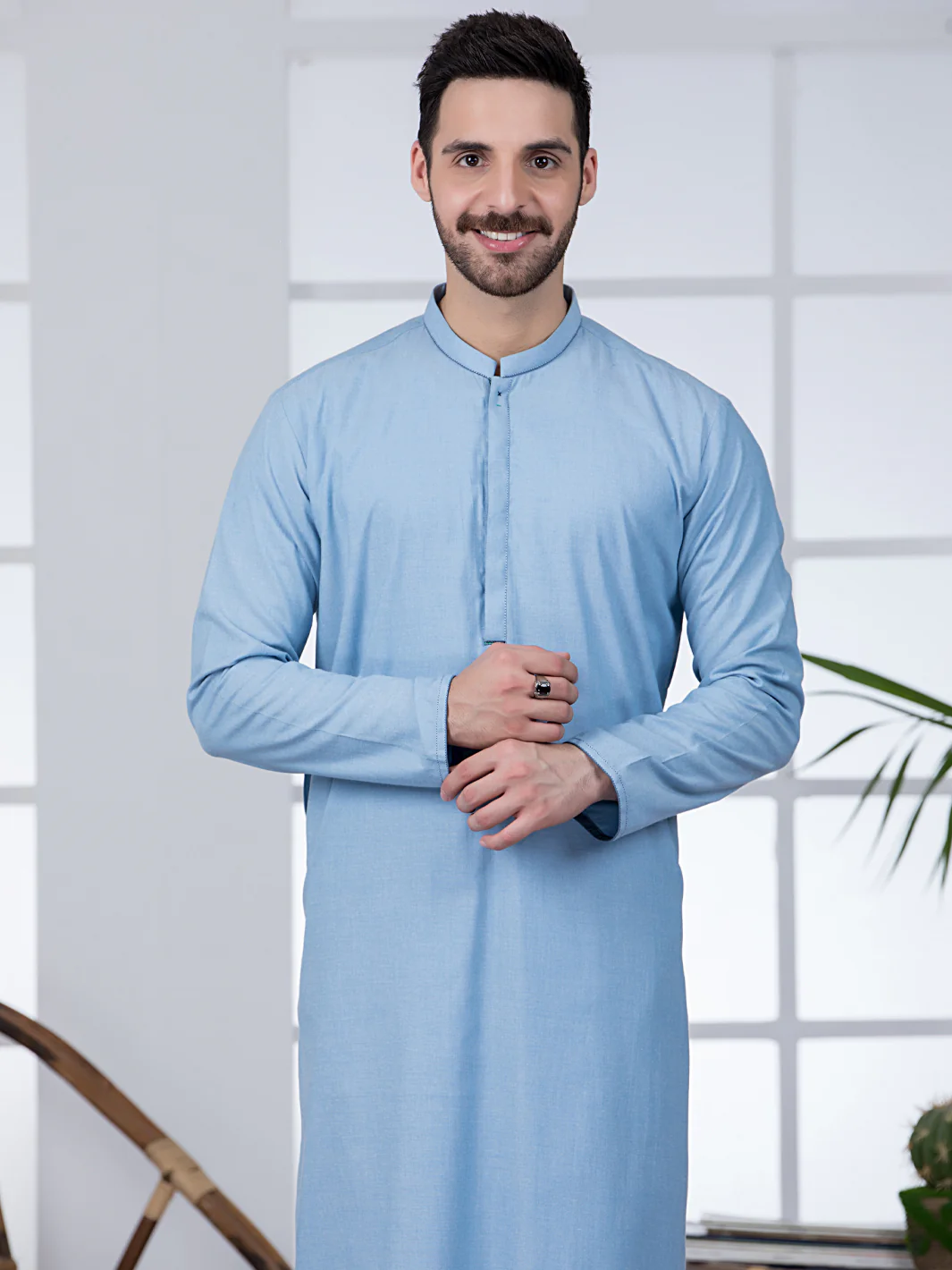 Light Blue Blended Kurta Trouser - AL-KT-2799 - Image 4
