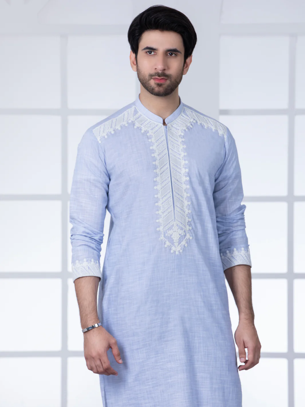 Light Blue Cotton Kurta Trouser - AL-KT-2801B - Image 3