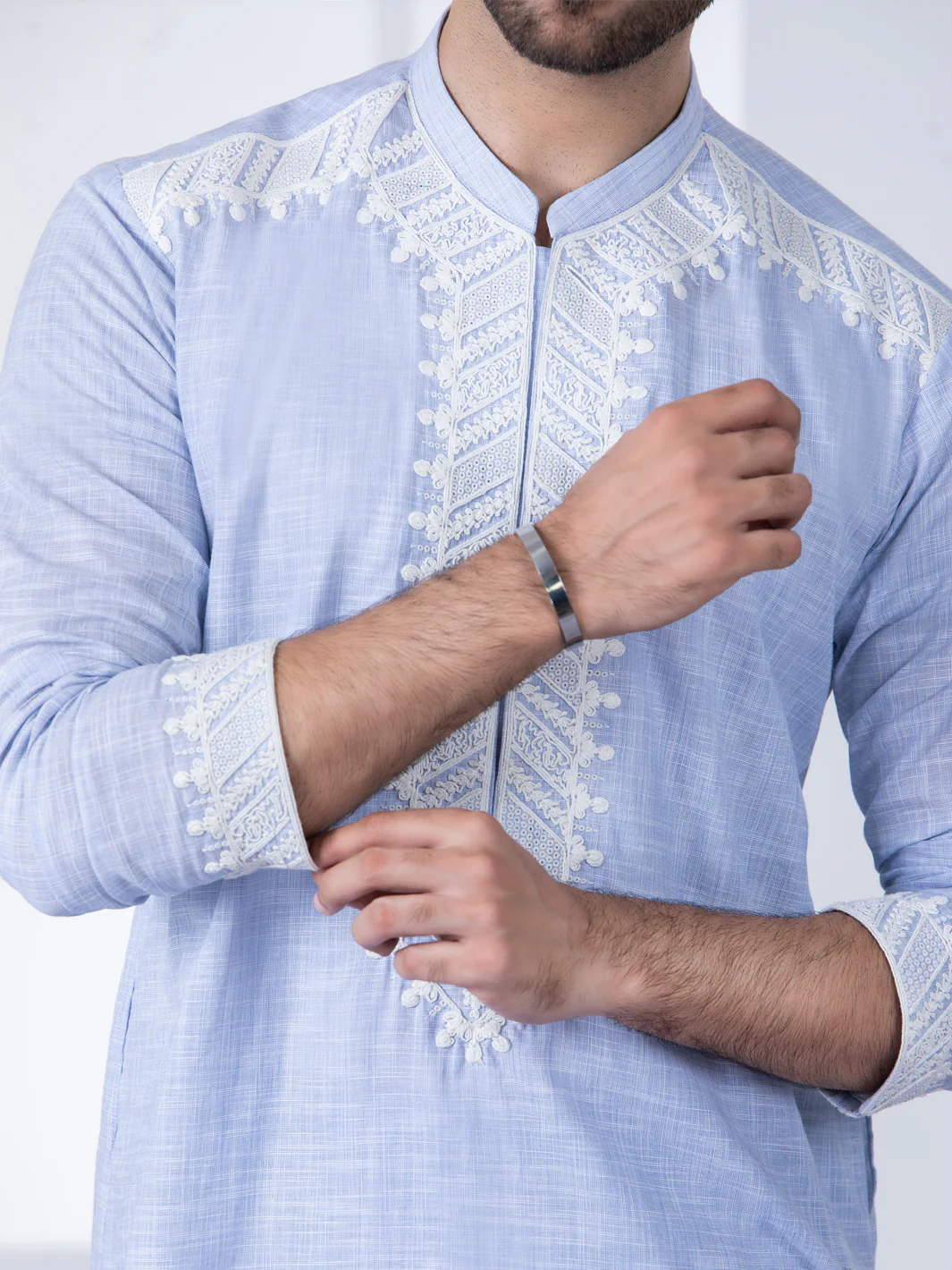 Light Blue Cotton Kurta Trouser - AL-KT-2801B - Image 4