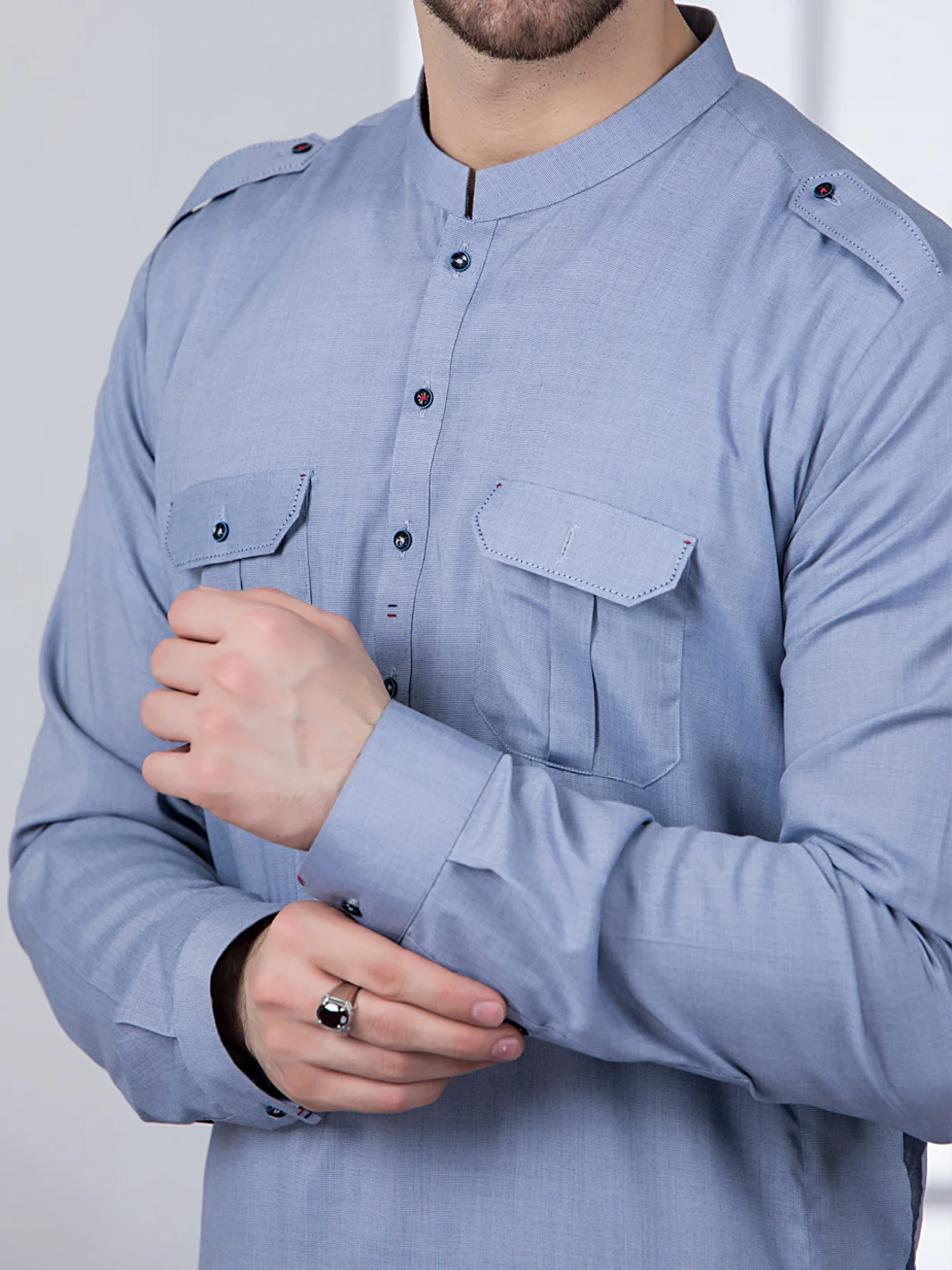 Light Blue Blended Kurta Trouser - AL-KT-2808 - Image 4