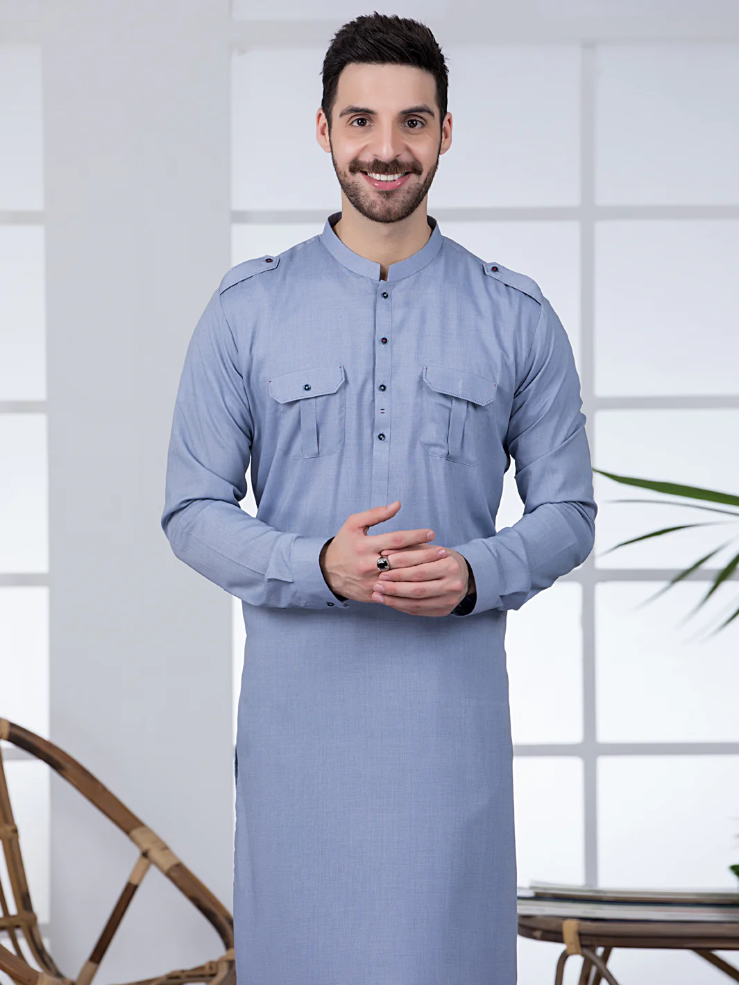 Light Blue Blended Kurta Trouser - AL-KT-2808 - Image 5