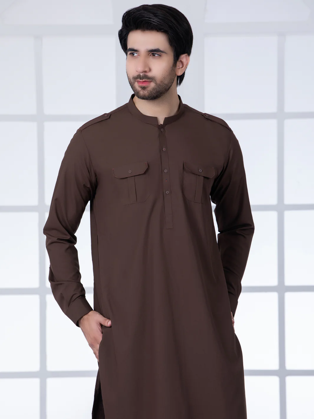 Brown Blended Kurta Trouser - AL-KT-2810 - Image 4