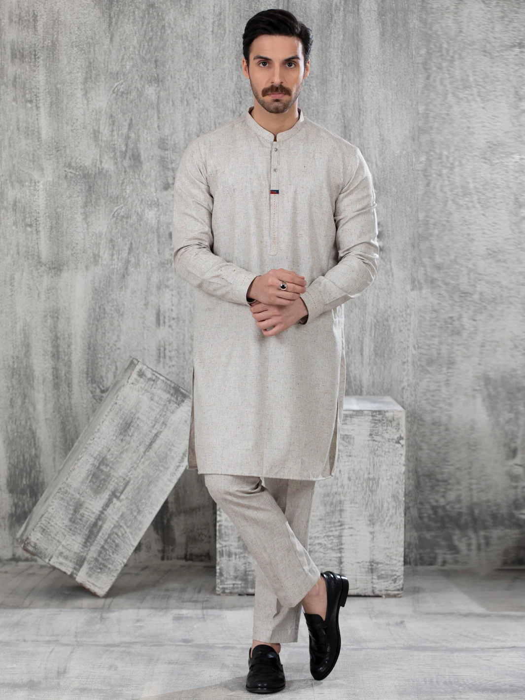 Beige Blended Kurta Trouser - AL-KT-2835 - Image 2