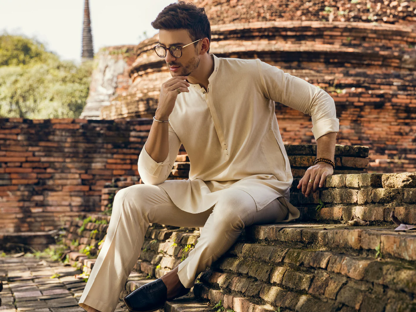 Cream Blended Kurta Trouser - AL-KT-2904 - Image 4