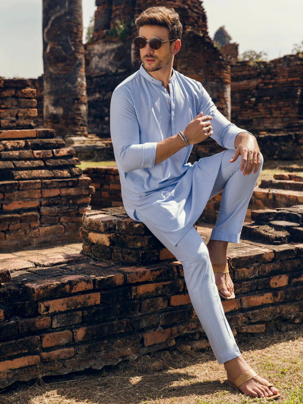 Light Blue Blended Kurta Trouser - AL-KT-2908 - Image 2