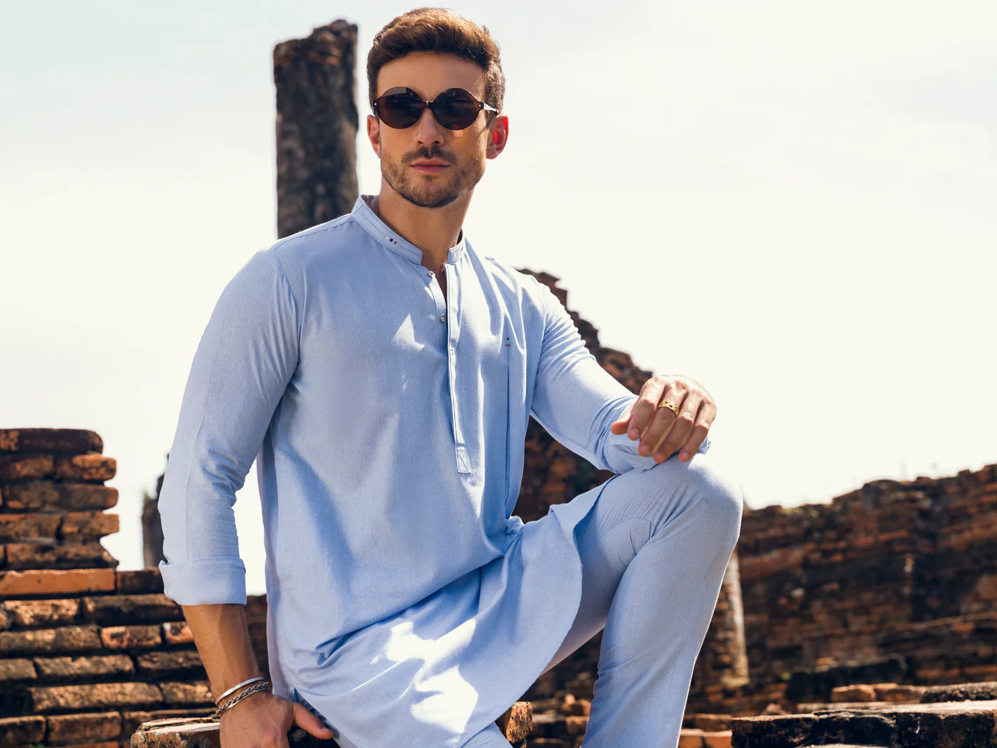 Light Blue Blended Kurta Trouser - AL-KT-2908 - Image 5