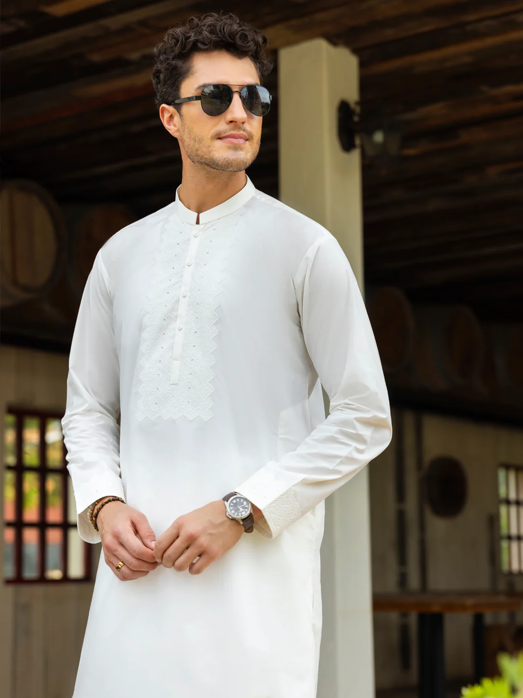 Off White Cotton Kurta Trouser - AL-KT-3059 - Image 2