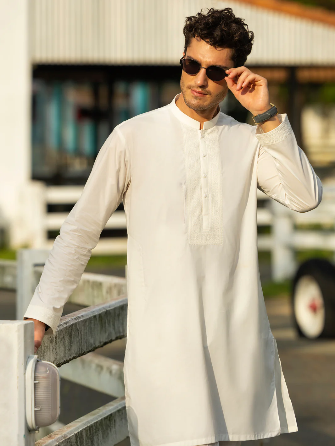 Off White Cotton Kurta Trouser - AL-KT-3060 - Image 4