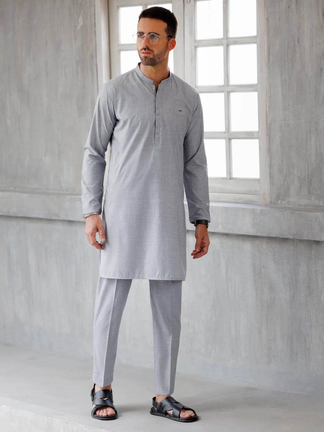 Ash Grey Blended Kurta Trouser - AL-KT-3100 - Image 5