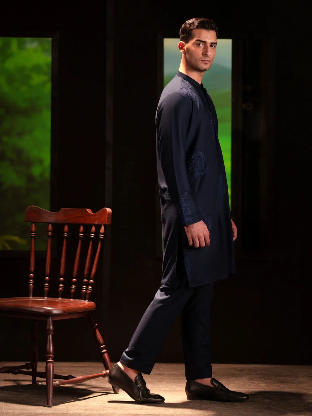 Navy Blue Blended Kurta Trouser - AL-KT-3126B - Image 4
