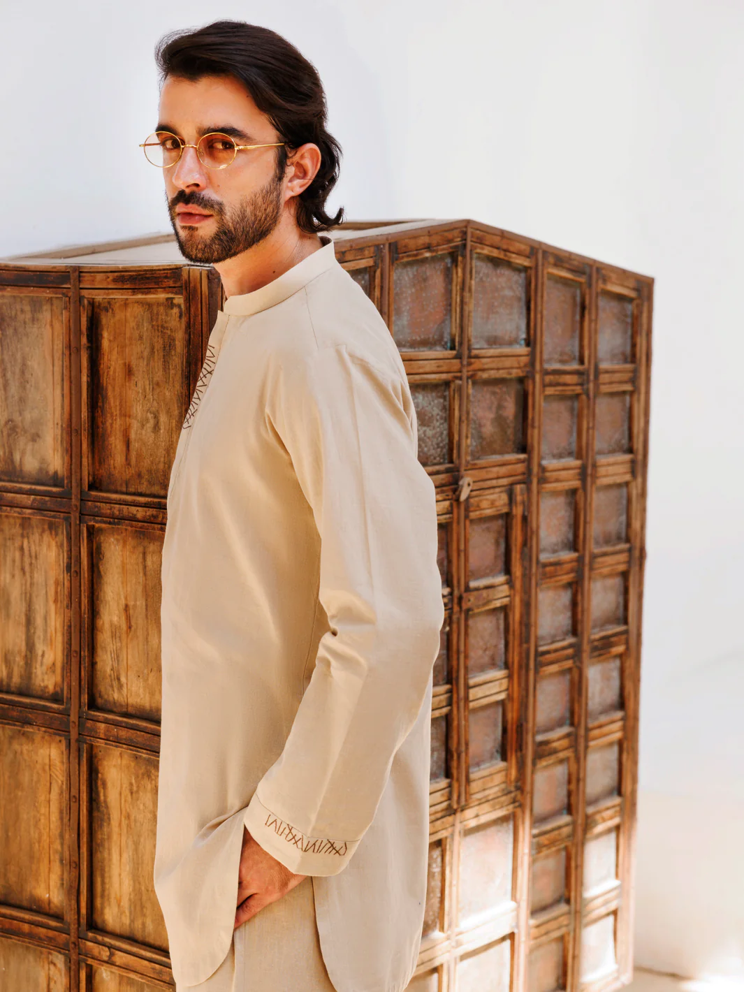 Beige Blended Kurta Trouser - AL-KT-3157 - Image 2