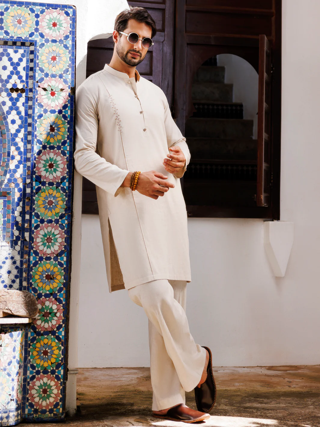 Beige Blended Kurta Trouser - AL-KT-3158 - Image 5