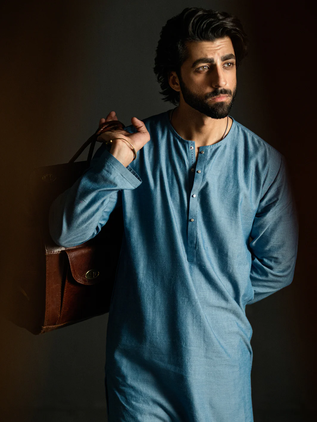 Light Blue Blended Kurta Trousers - AL-KT-3261 - Image 4