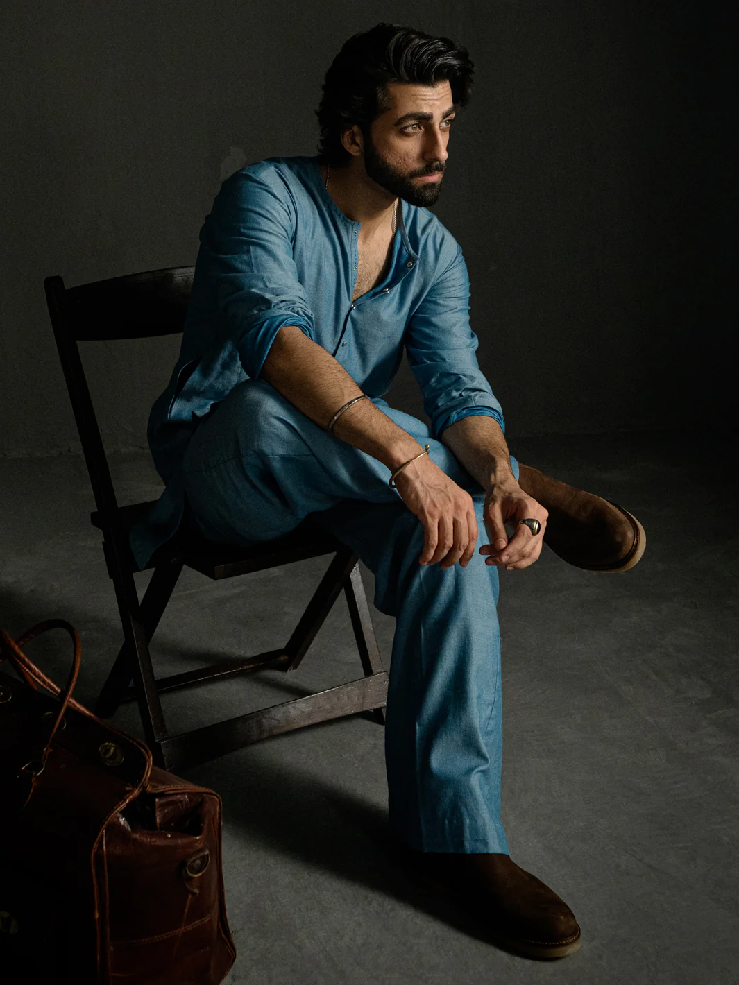 Light Blue Blended Kurta Trousers - AL-KT-3261 - Image 6