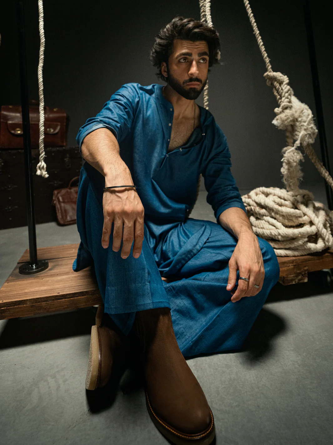 Blue Blended Kurta Trousers - AL-KT-3262 - Image 7