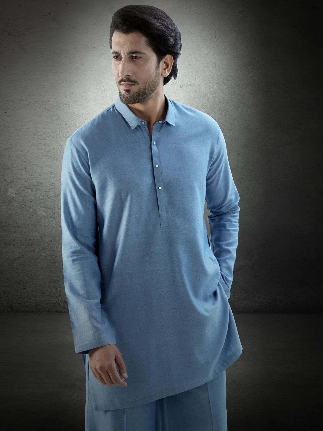 Light Blue Blended Kurta Trousers - AL-KT-3281 - Image 2