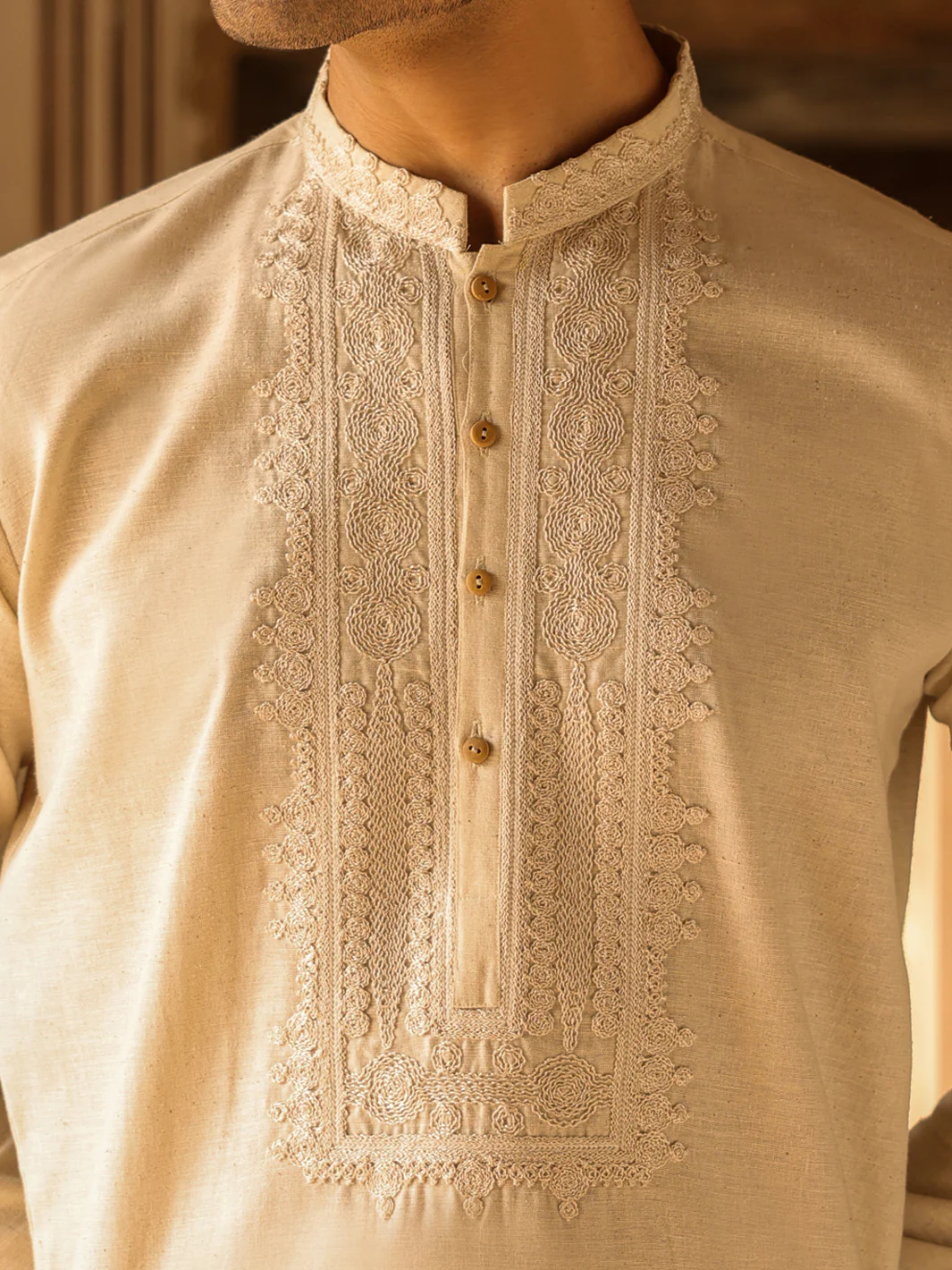 Cream Semi-Formal Kurta Trousers - AL-KT-3320 - Image 6