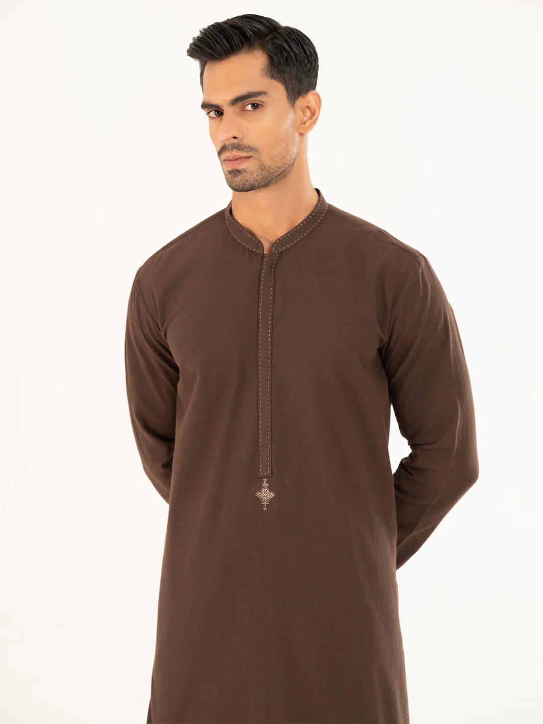 Brown Semi-Formal Kurta Trousers - AL-KT-3323B - Image 2