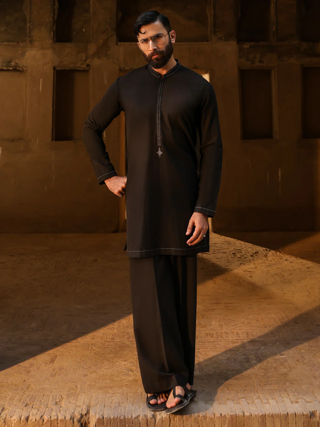 Black Semi-Formal Kurta Trousers - AL-KT-3323C - Image 3