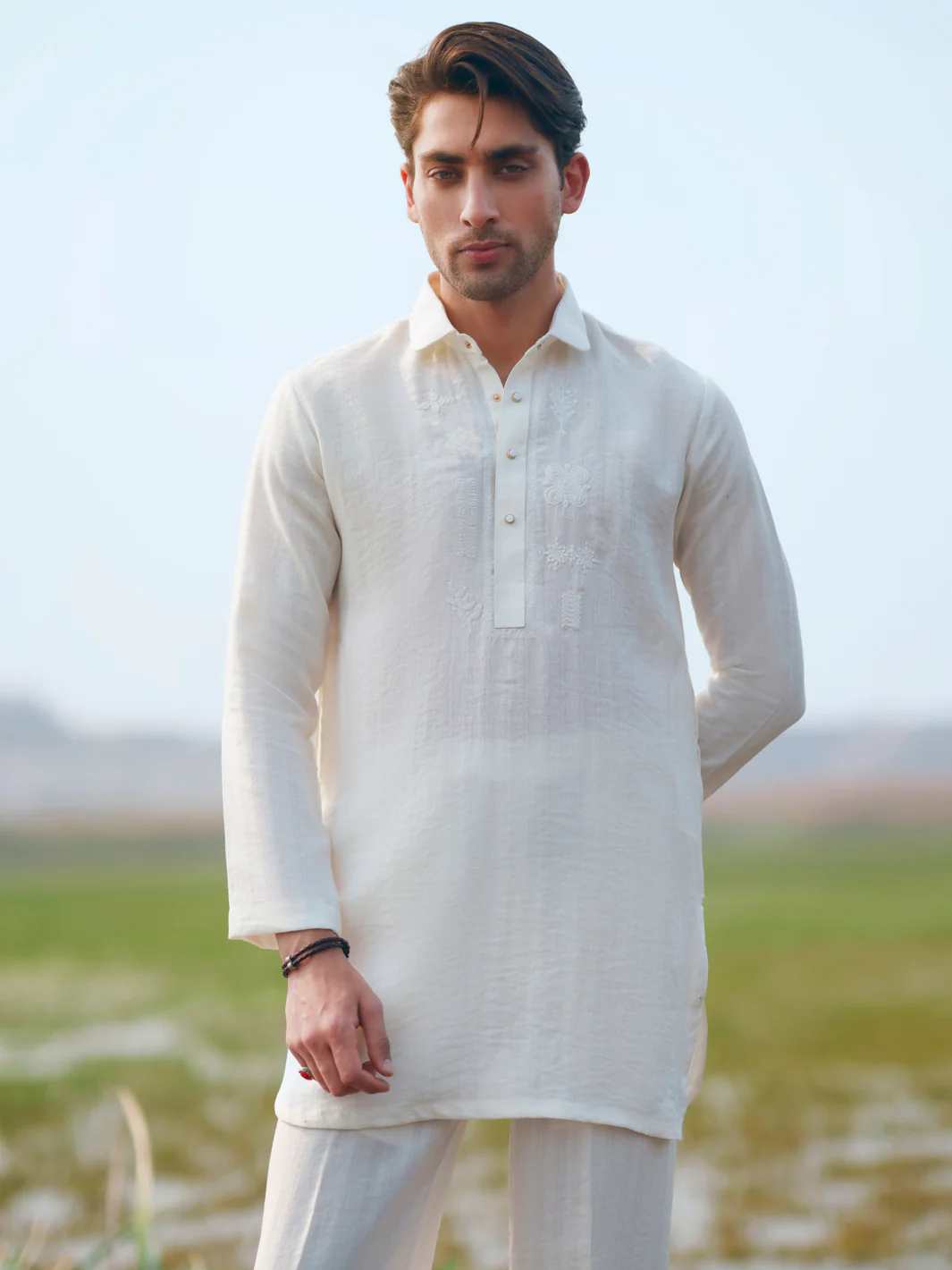White Cotton Semi-Formal Kurta Trousers - AL-KT-3366 - Image 2