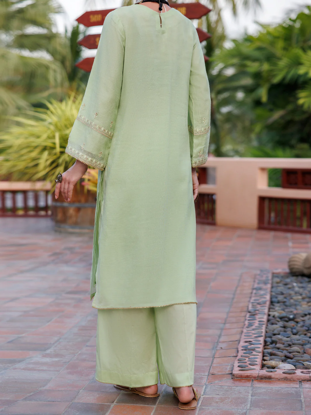 Light Green Khaddi Net Tunic - AL-LK-1038 - Image 2