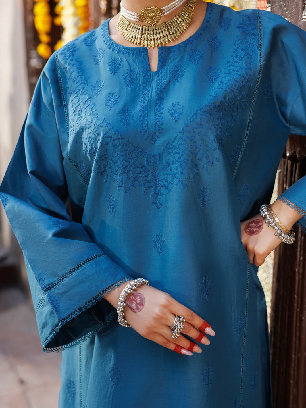 Turquoise Cambric Kurti - ALP-LK-1063 - Image 4