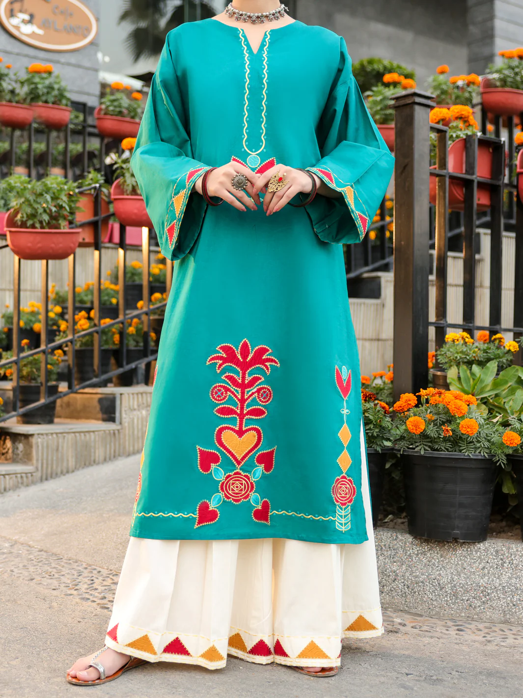Teal Lawn Kurti - AL-LK-1165 - Image 3