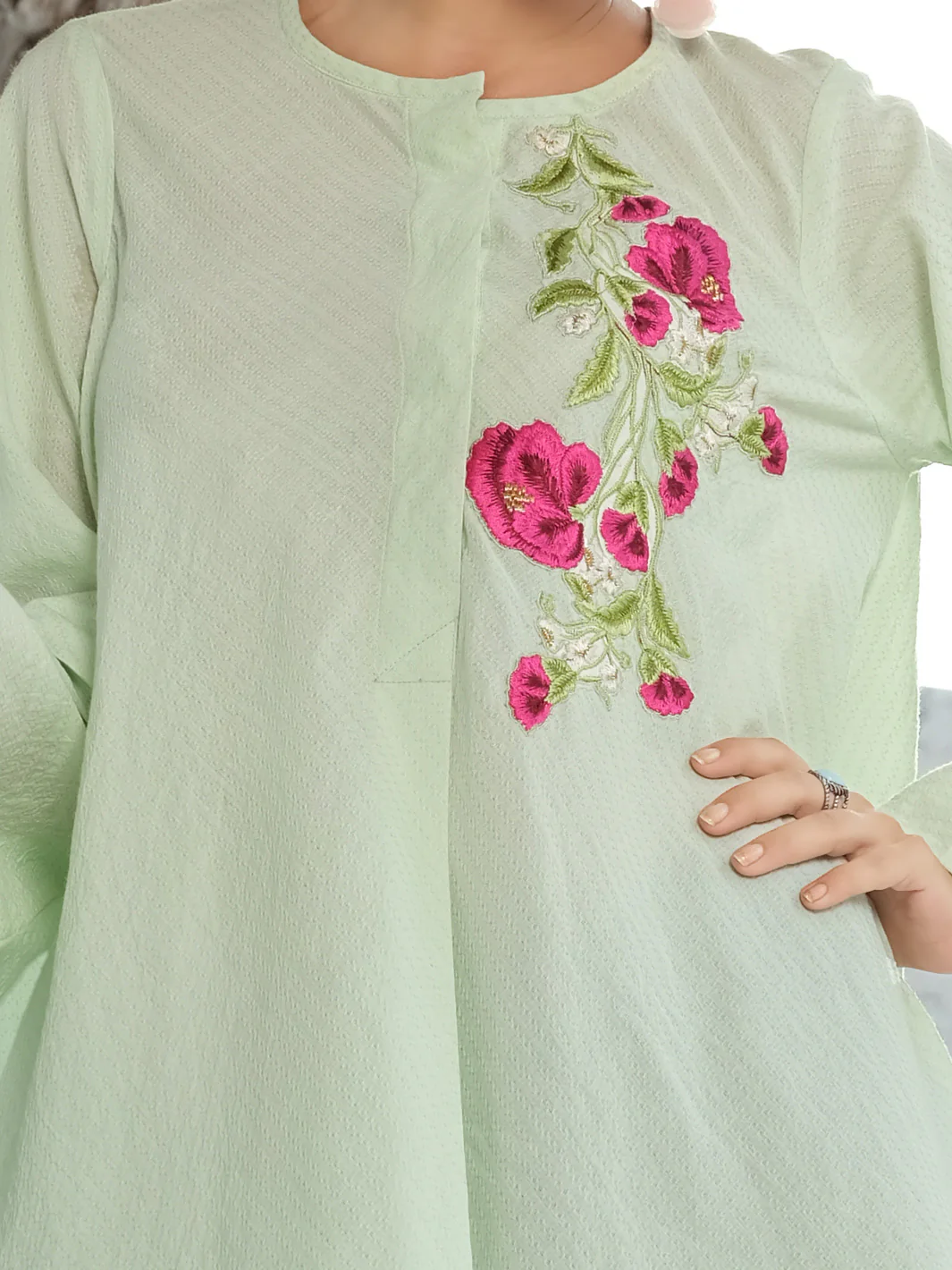 Sea Green Cotton/Dobby Net Tunic - AL-LK-723 - Image 2